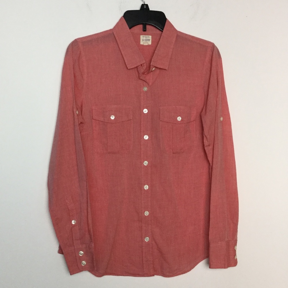J. Crew S Button Front Shirt Coral NWOT